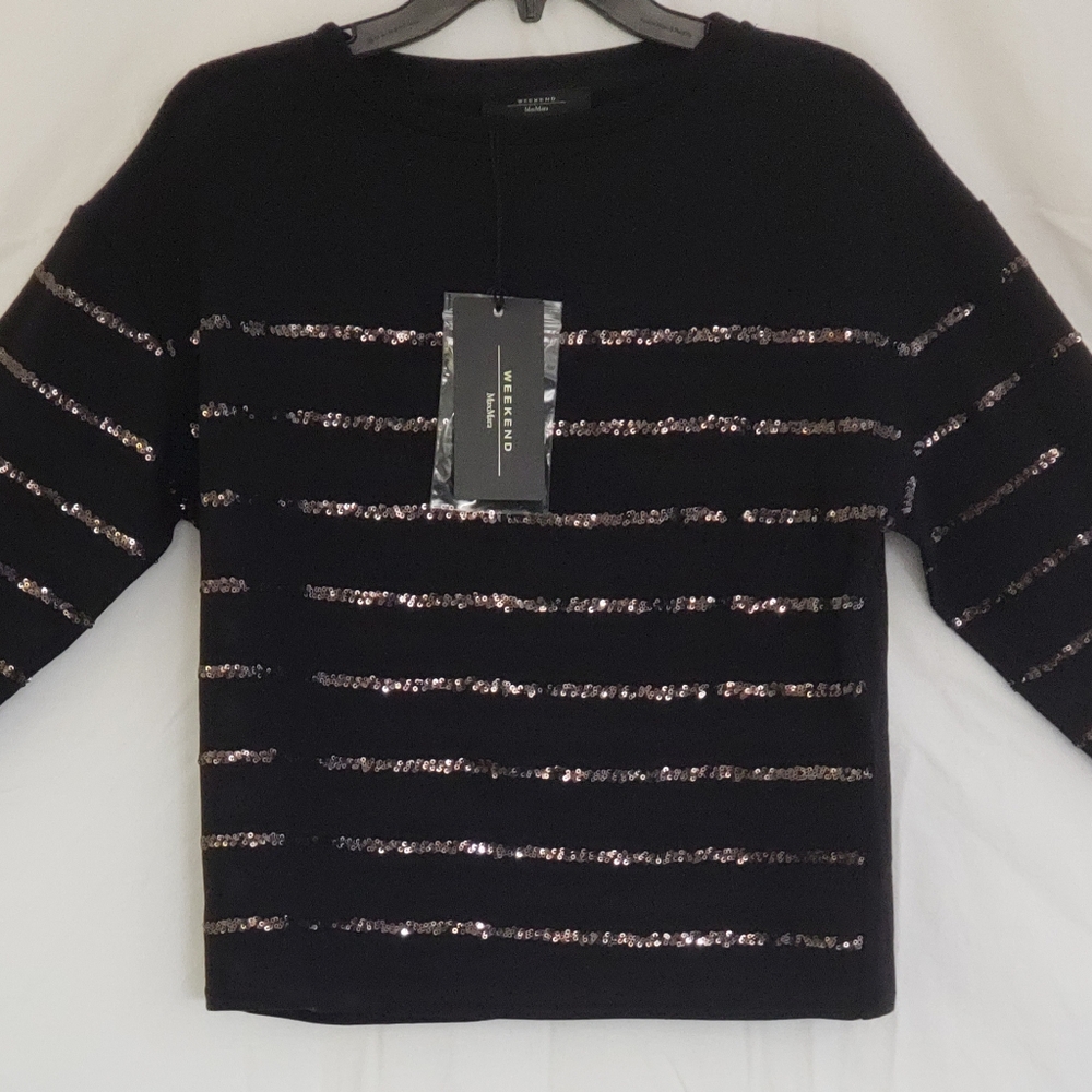 Jersey boxy T-shirt detailed with sequined stripes